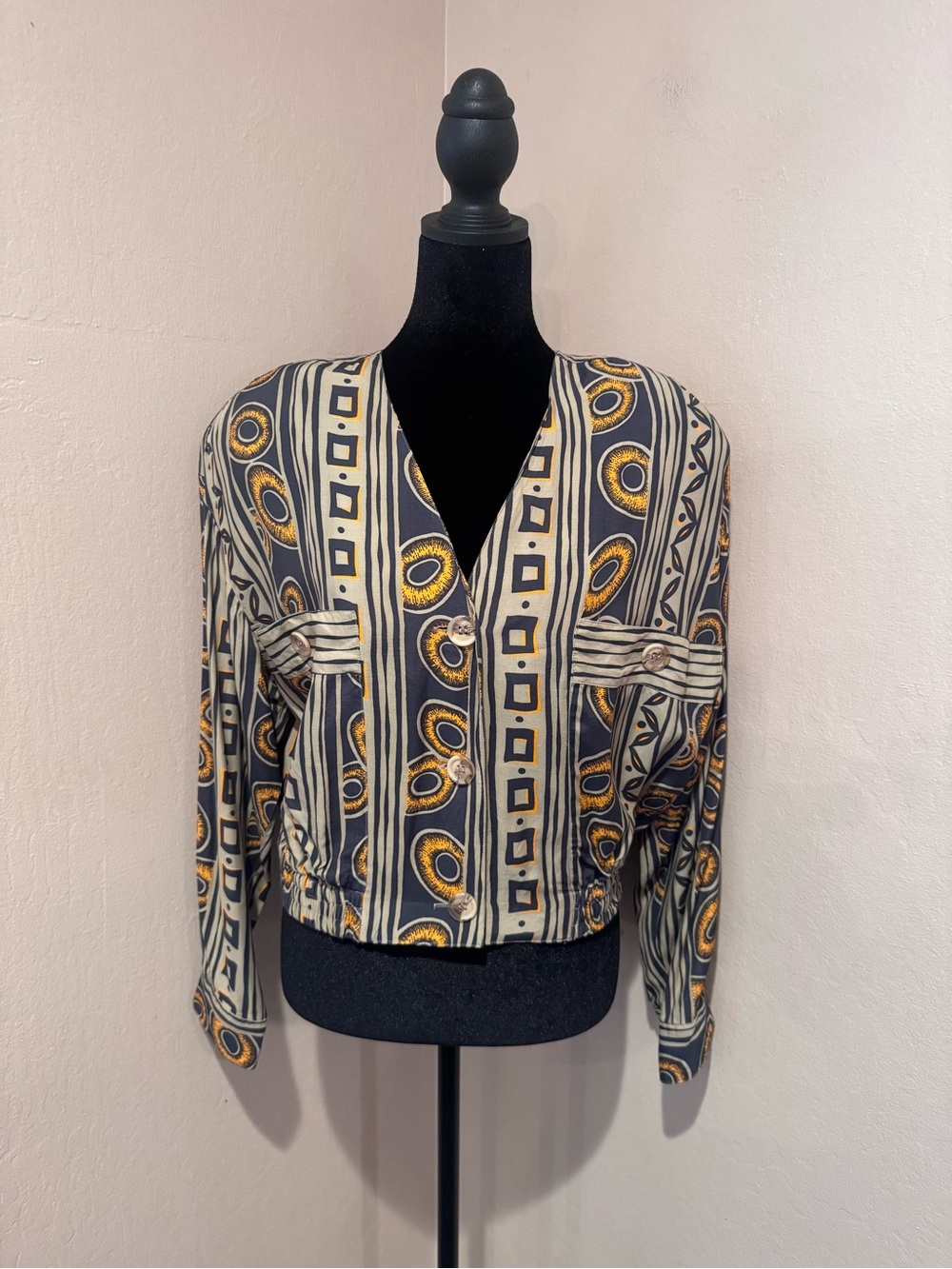 Vintage 70’s Tribal Inspired Bomber Jacket W/Geometric Pattern (M)